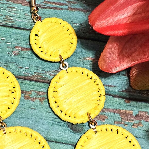 Earrings. Yellow Woven Raffia. Pierced. NWT. - Picture 3 of 5